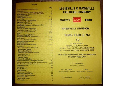 Louisville & Nashville Time Table L&N